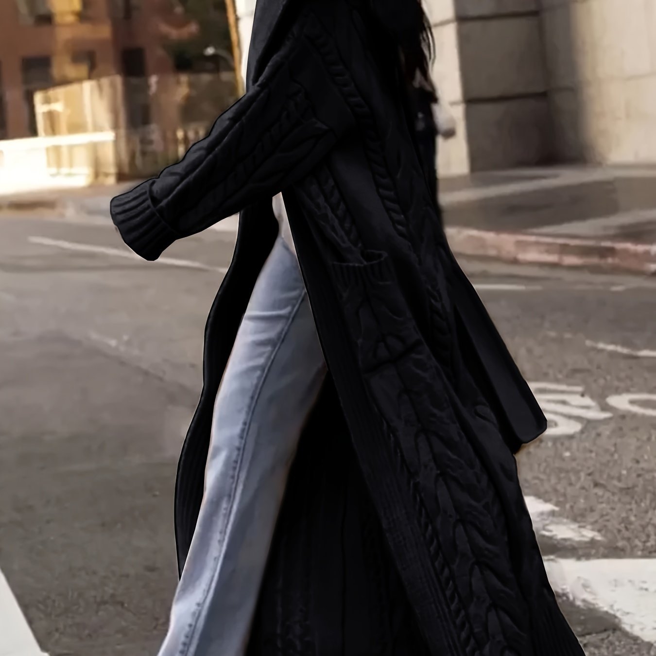 Elegant Cable-Knit Long Cardigan with Wide Collar