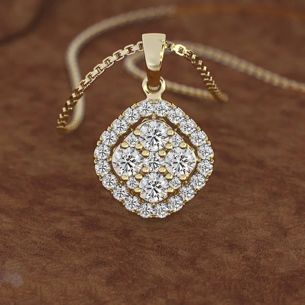 18K Rose Gold 2 carats Diamond Pendant Square 18K gold Chalcedony Bizuteria Women square Jewelry Necklace pierscionki Gemstone
