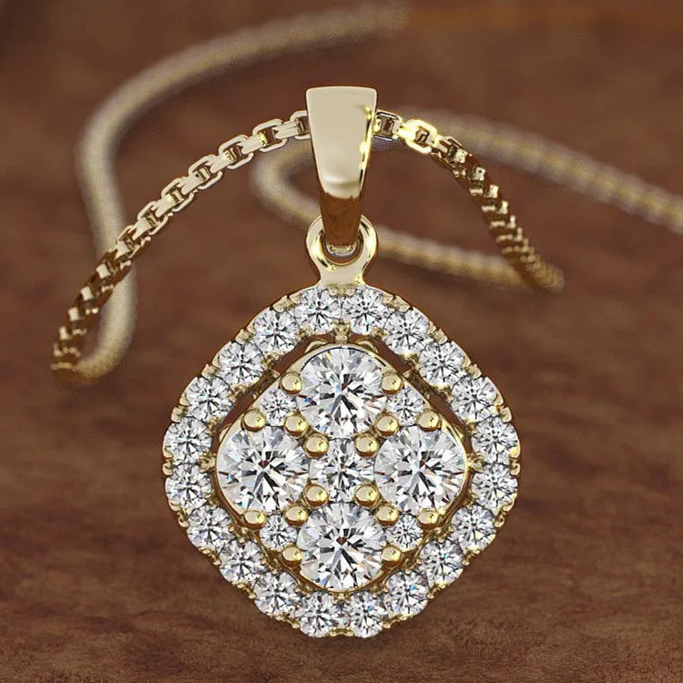 18K Rose Gold 2 carats Diamond Pendant Square 18K gold Chalcedony Bizuteria Women square Jewelry Necklace pierscionki Gemstone