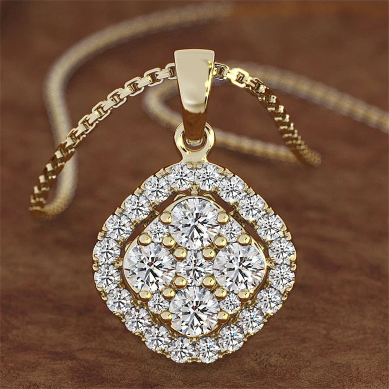 18K Rose Gold 2 carats Diamond Pendant Square 18K gold Chalcedony Bizuteria Women square Jewelry Necklace pierscionki Gemstone