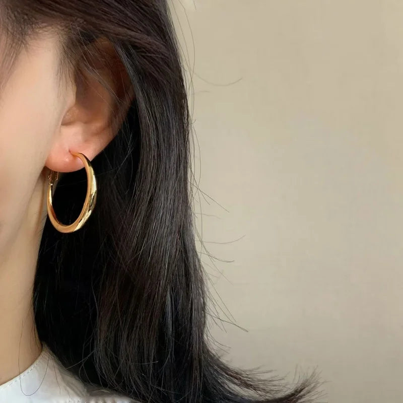 New Fashion 316L Stainless Steel Metal Big Circle Hoop Earrings For Women Exaggerated C-Shaped Round Earrings Jewelry Gifts