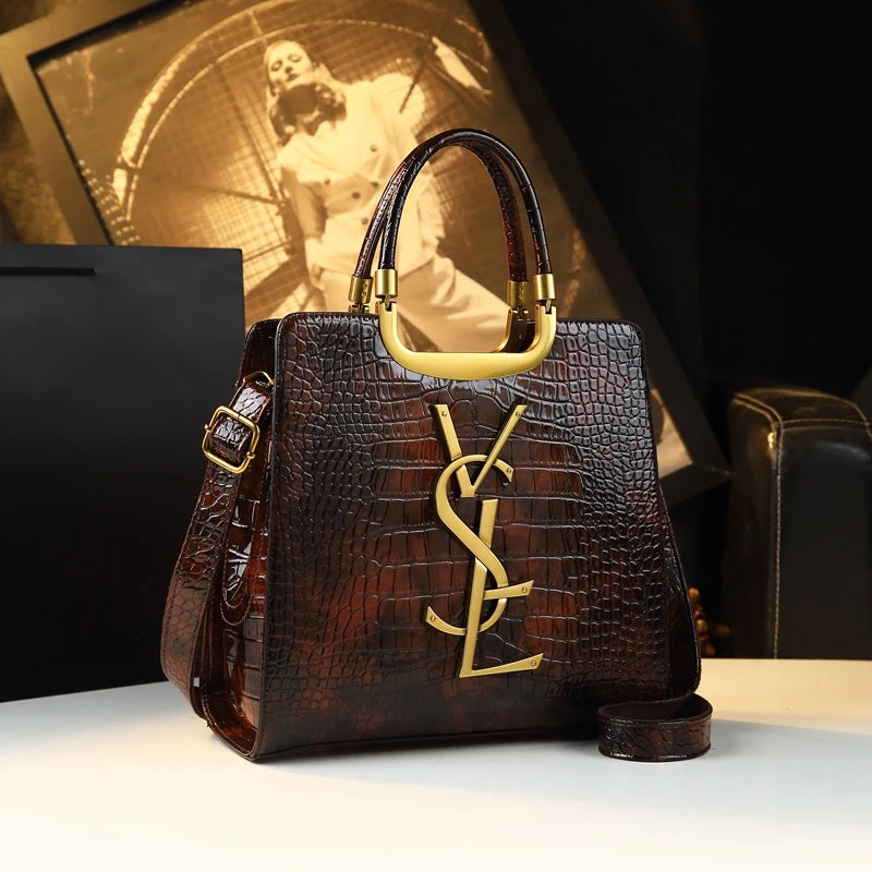 Elegant Crocodile Print Tote - Women's Luxury Handbag