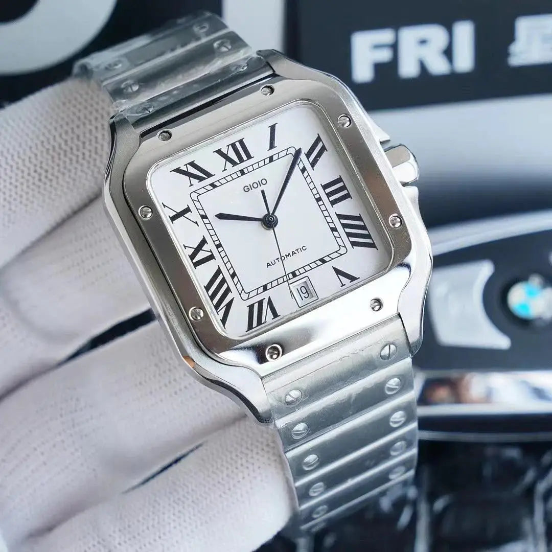 Luxury Automatic Movement Watch for Men Mechanical Watches Square 904L Stainless Steel Silver Gold White Rome Dial Sport
