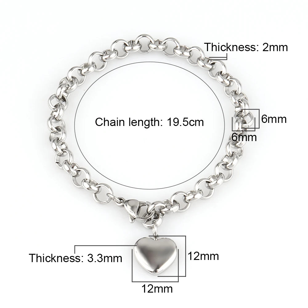 316L Stainless Steel Heart Bracelet For Women Fashion Heart Pendant Chain Bracelets Jewelry Gift