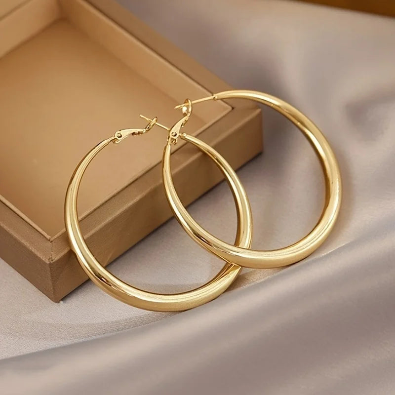 New Fashion 316L Stainless Steel Metal Big Circle Hoop Earrings For Women Exaggerated C-Shaped Round Earrings Jewelry Gifts