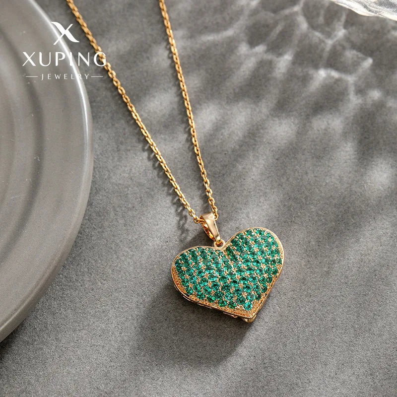 Luxury 24K 9999 Pure Gold Green Love Pendant Fashion European and American Style Micro-inlaid Necklace Pendant