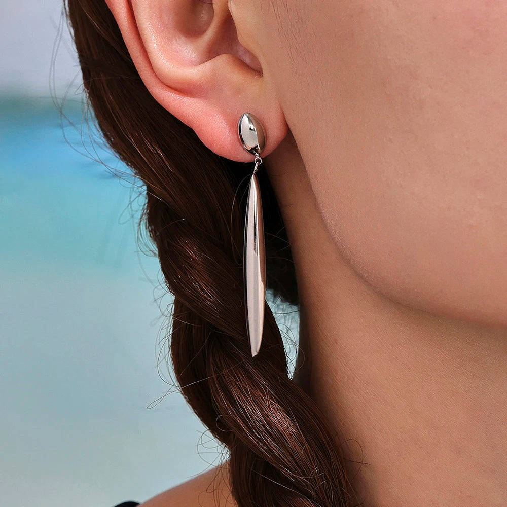 Niche Line Unique Pendant Stainless Steel Long Earrings For Women Waterproof Gold Plated OL Luxury Ear Stud Daily Jewelry