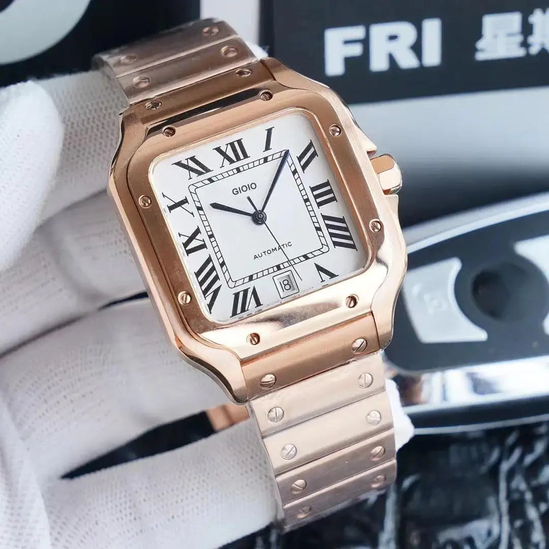 Luxury Automatic Movement Watch for Men Mechanical Watches Square 904L Stainless Steel Silver Gold White Rome Dial Sport