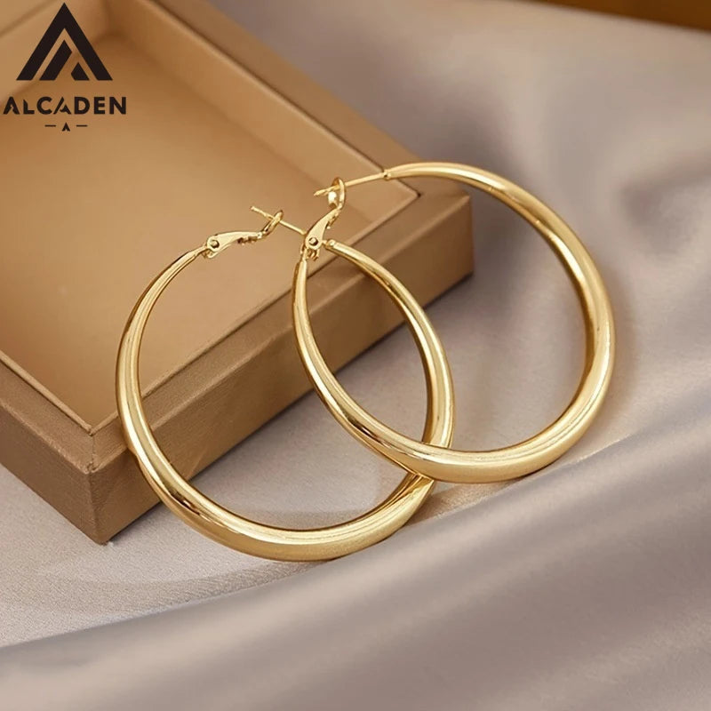New Fashion 316L Stainless Steel Metal Big Circle Hoop Earrings For Women Exaggerated C-Shaped Round Earrings Jewelry Gifts