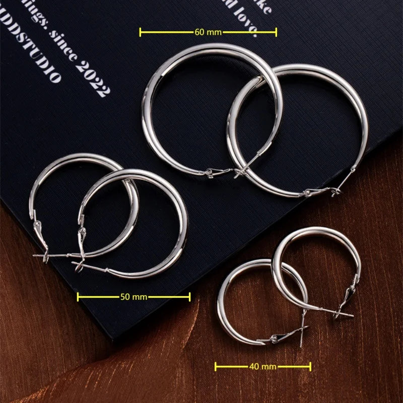New Fashion 316L Stainless Steel Metal Big Circle Hoop Earrings For Women Exaggerated C-Shaped Round Earrings Jewelry Gifts