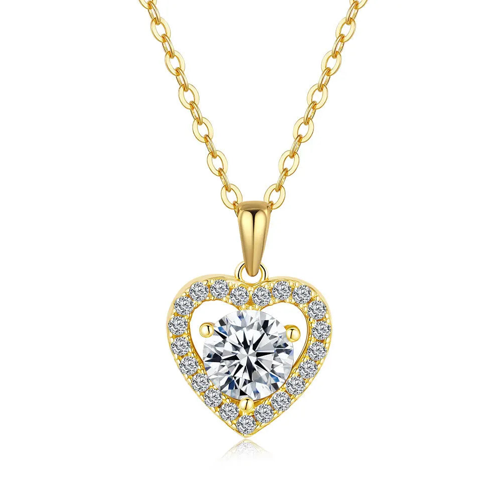 Luxury 100% Real 18k Gold Women's Heart-shaped Love Clavicle Chain Diamond Pendant Moissanite Necklace