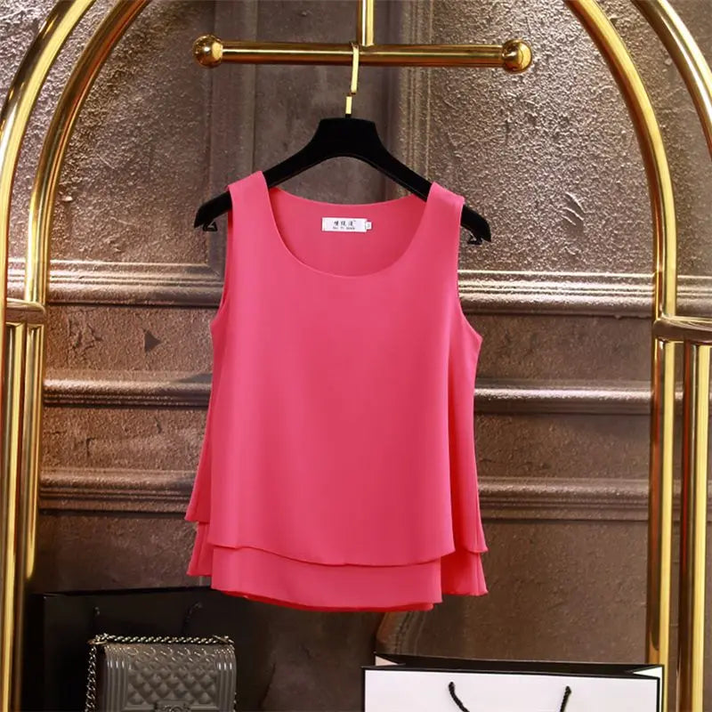 2024 Fashion Summer Chiffon Blouses Women Solid Loose blouse Sleeveless O-Neck Tops 13 Colors Blouse Shirts Tops blusa feminina