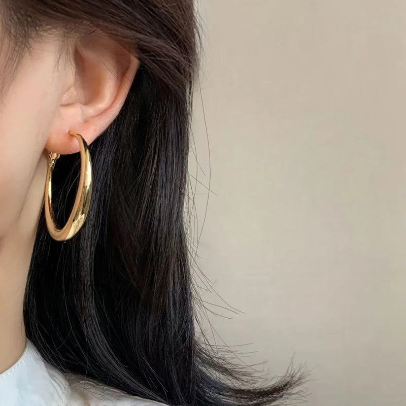 New Fashion 316L Stainless Steel Metal Big Circle Hoop Earrings For Women Exaggerated C-Shaped Round Earrings Jewelry Gifts