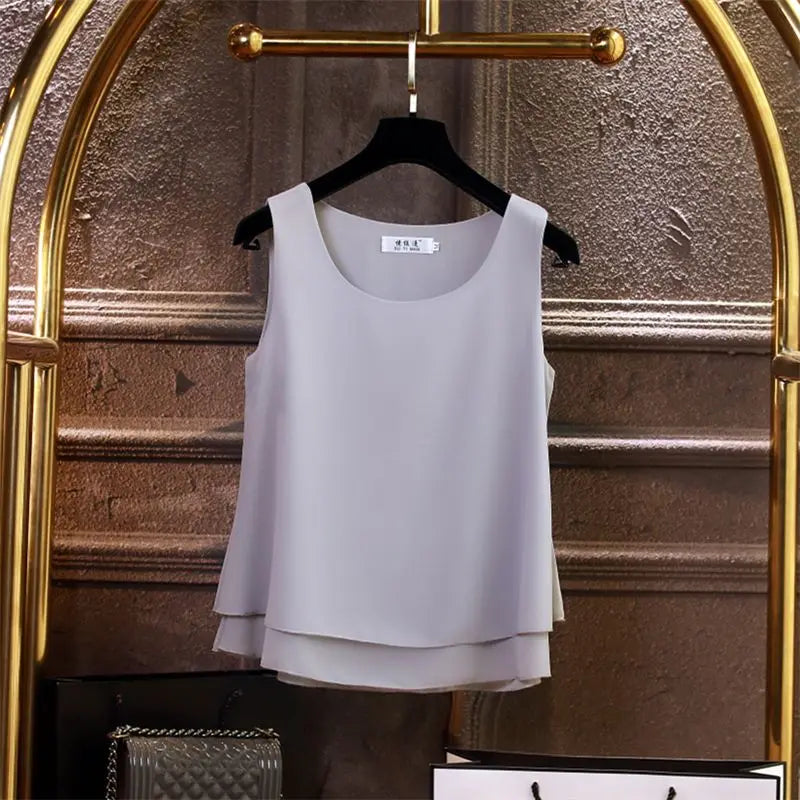2024 Fashion Summer Chiffon Blouses Women Solid Loose blouse Sleeveless O-Neck Tops 13 Colors Blouse Shirts Tops blusa feminina