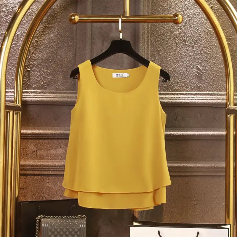 2024 Fashion Summer Chiffon Blouses Women Solid Loose blouse Sleeveless O-Neck Tops 13 Colors Blouse Shirts Tops blusa feminina