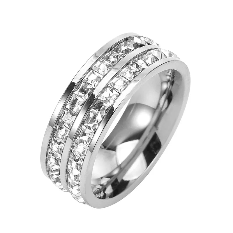 New 2024 Elegant Luxury Stainless Steel Zircon Jewelry Engagement Promise Ring Women'S Accessories Wholesale