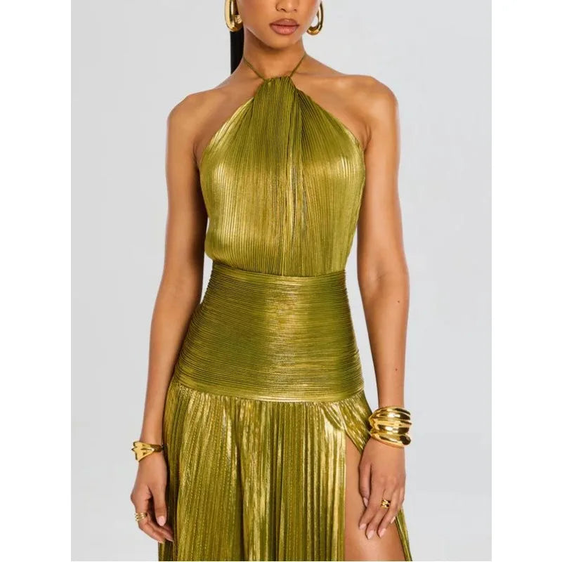 Luxurious Women Corset Party Cocktail Dress Sexy Off Shoulder Halter Folds Slit Guest Celebrity Long Dress Celebrity Prom Gown