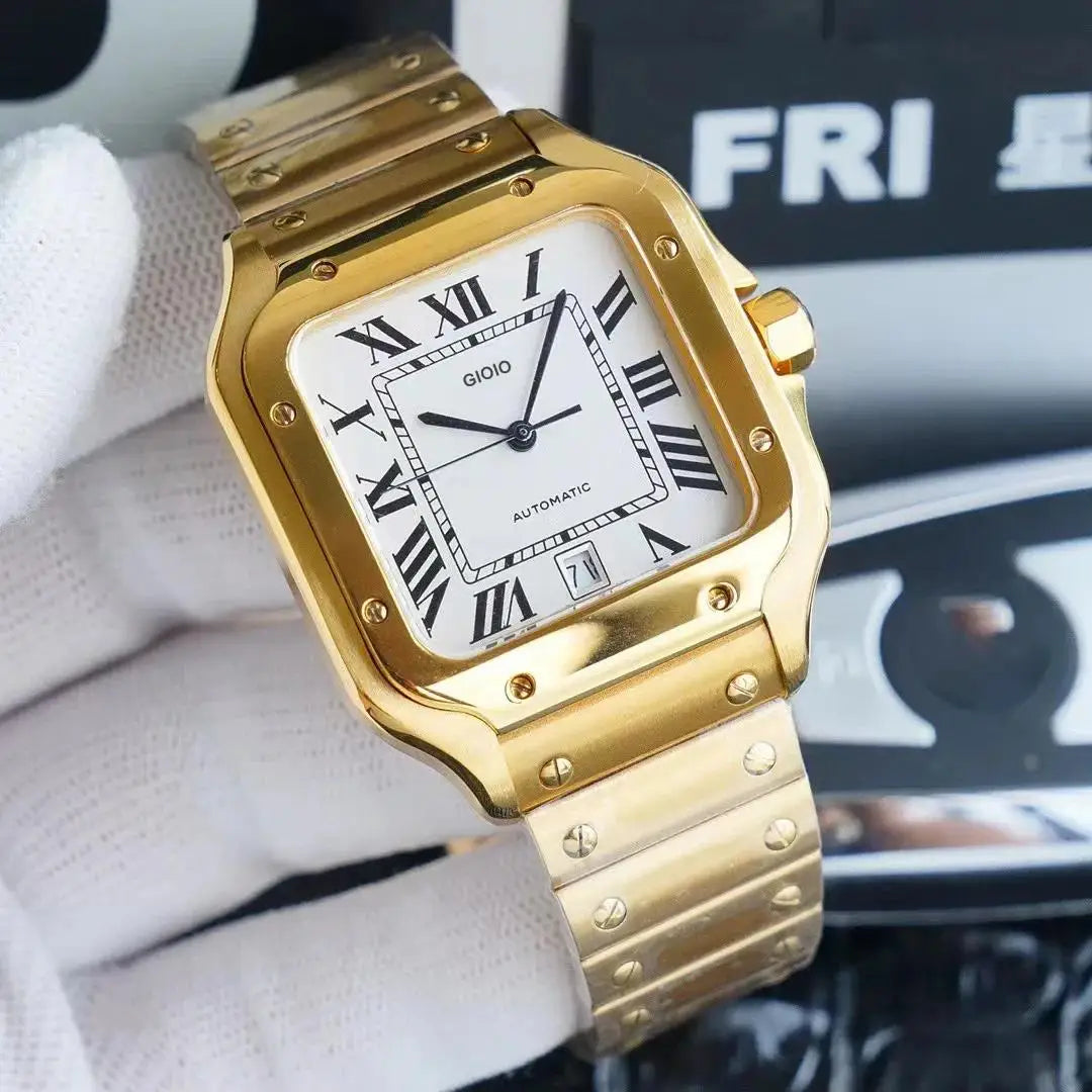 Luxury Automatic Movement Watch for Men Mechanical Watches Square 904L Stainless Steel Silver Gold White Rome Dial Sport