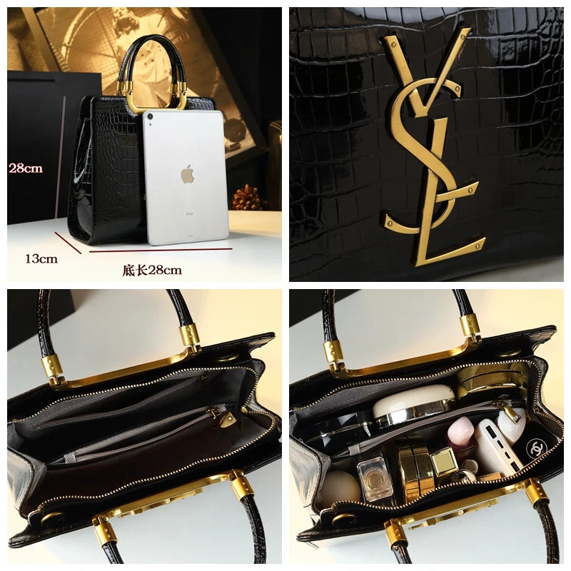 Elegant Crocodile Print Tote - Women's Luxury Handbag