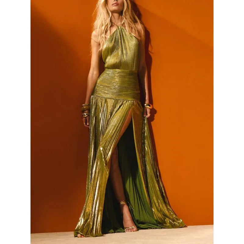 Luxurious Women Corset Party Cocktail Dress Sexy Off Shoulder Halter Folds Slit Guest Celebrity Long Dress Celebrity Prom Gown