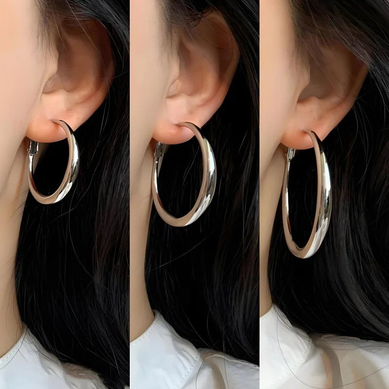 New Fashion 316L Stainless Steel Metal Big Circle Hoop Earrings For Women Exaggerated C-Shaped Round Earrings Jewelry Gifts