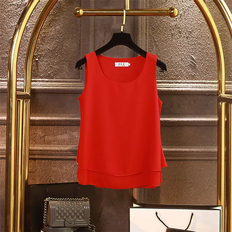 2024 Fashion Summer Chiffon Blouses Women Solid Loose blouse Sleeveless O-Neck Tops 13 Colors Blouse Shirts Tops blusa feminina