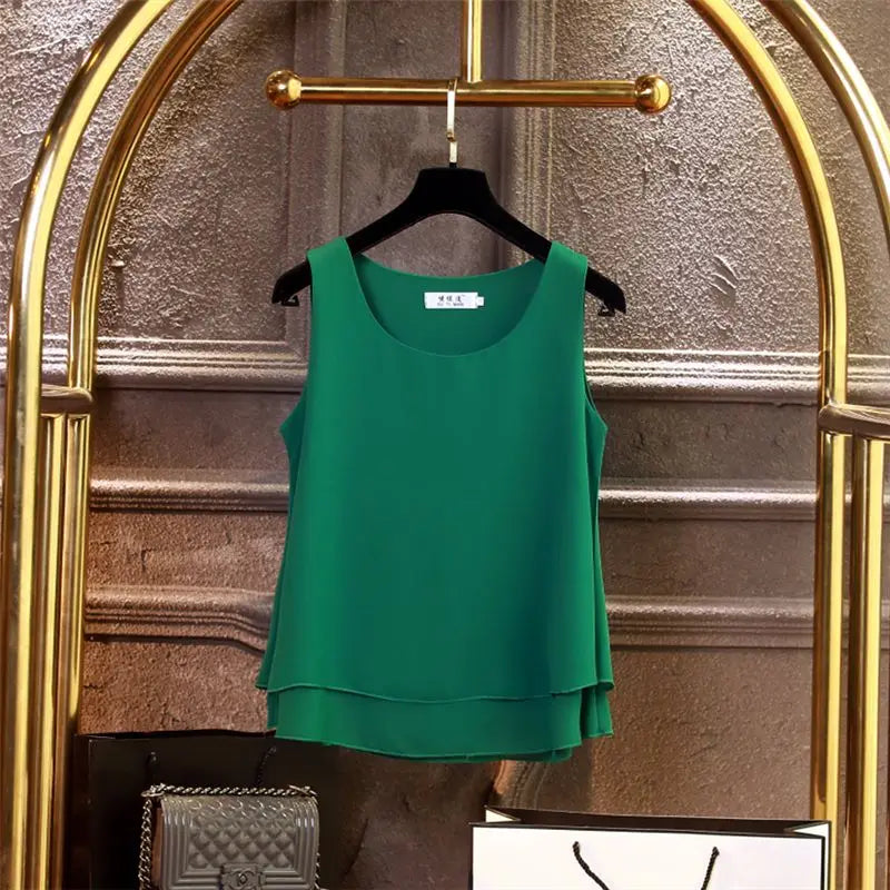 2024 Fashion Summer Chiffon Blouses Women Solid Loose blouse Sleeveless O-Neck Tops 13 Colors Blouse Shirts Tops blusa feminina