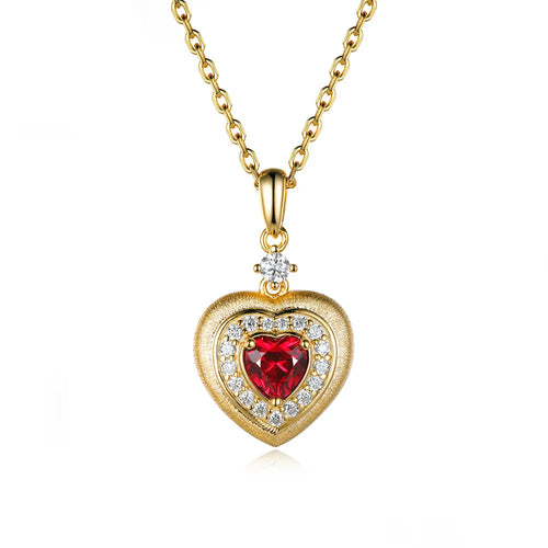 TYYL Lab Grown Ruby Heart Pendant Real 925 Silver Necklace 18K Gold Plated Frosted Moissanite Pendants Luxury Wedding Jewelry