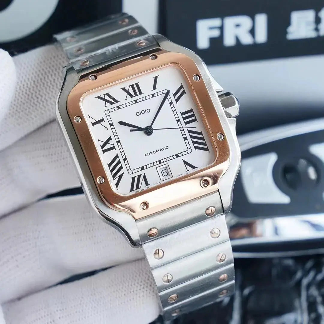 Luxury Automatic Movement Watch for Men Mechanical Watches Square 904L Stainless Steel Silver Gold White Rome Dial Sport