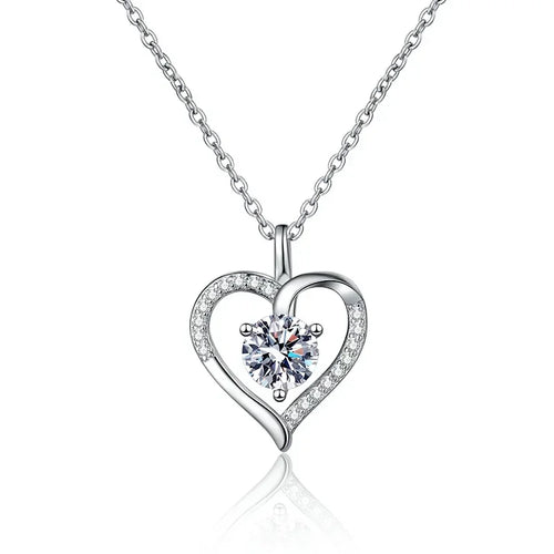 Heart Necklace 100% 925 Sterling Silver 1ct D Color Moissanite Pendant Necklace For Women Sparkling Wedding Party Fine Jewelry
