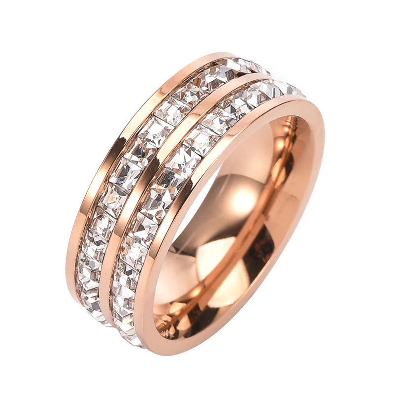 New 2024 Elegant Luxury Stainless Steel Zircon Jewelry Engagement Promise Ring Women'S Accessories Wholesale