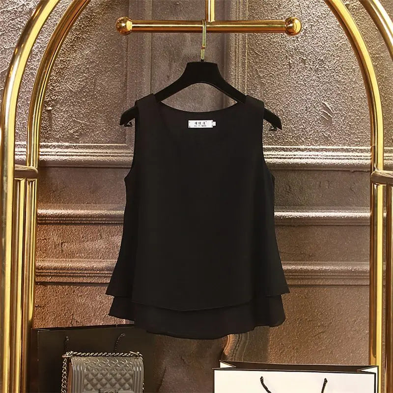 2024 Fashion Summer Chiffon Blouses Women Solid Loose blouse Sleeveless O-Neck Tops 13 Colors Blouse Shirts Tops blusa feminina