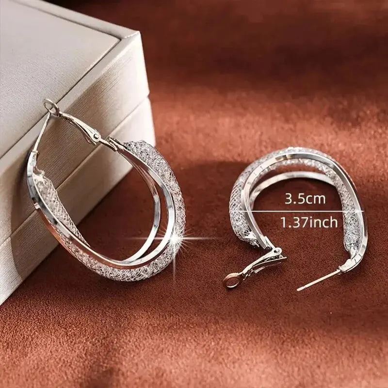 Elegant Crystal Hoop Earrings - Twisted Metal Design