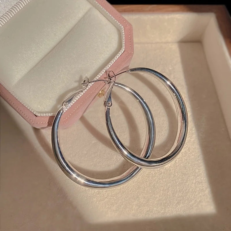 New Fashion 316L Stainless Steel Metal Big Circle Hoop Earrings For Women Exaggerated C-Shaped Round Earrings Jewelry Gifts