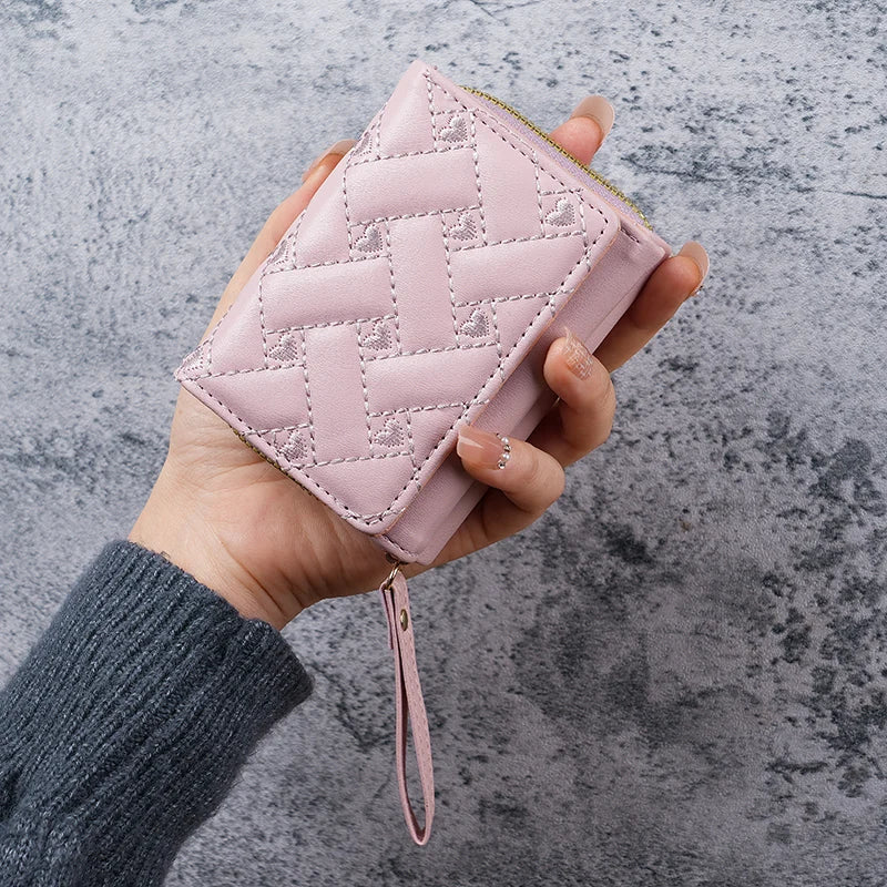 New Women's Wallet Short, Simple Embroidered Love PU Zero Wallet Multi Card Small Wallet Wallet Wallet Clip Card Bag