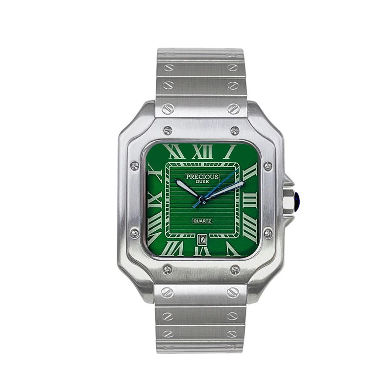 British Brand Top Luxury Men's Square Quartz Watch Stainless Steel Alloy Watch Roman Numeral Calendar Watch