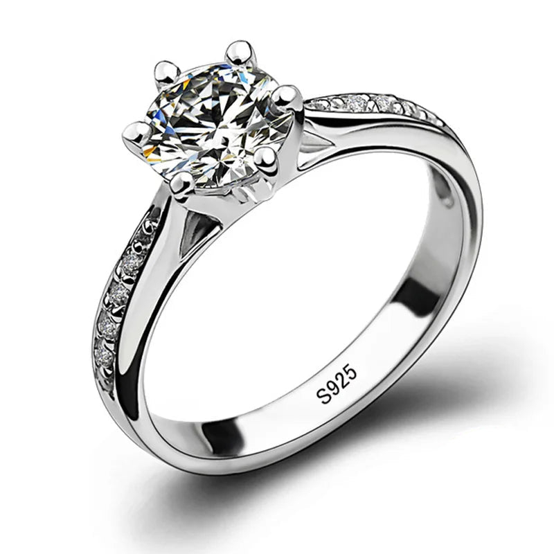 Luxury 925 Sterling Silver Classic Ring for Women Six claw jewelry simple 70ct diamond ring imitation diamond women's ring