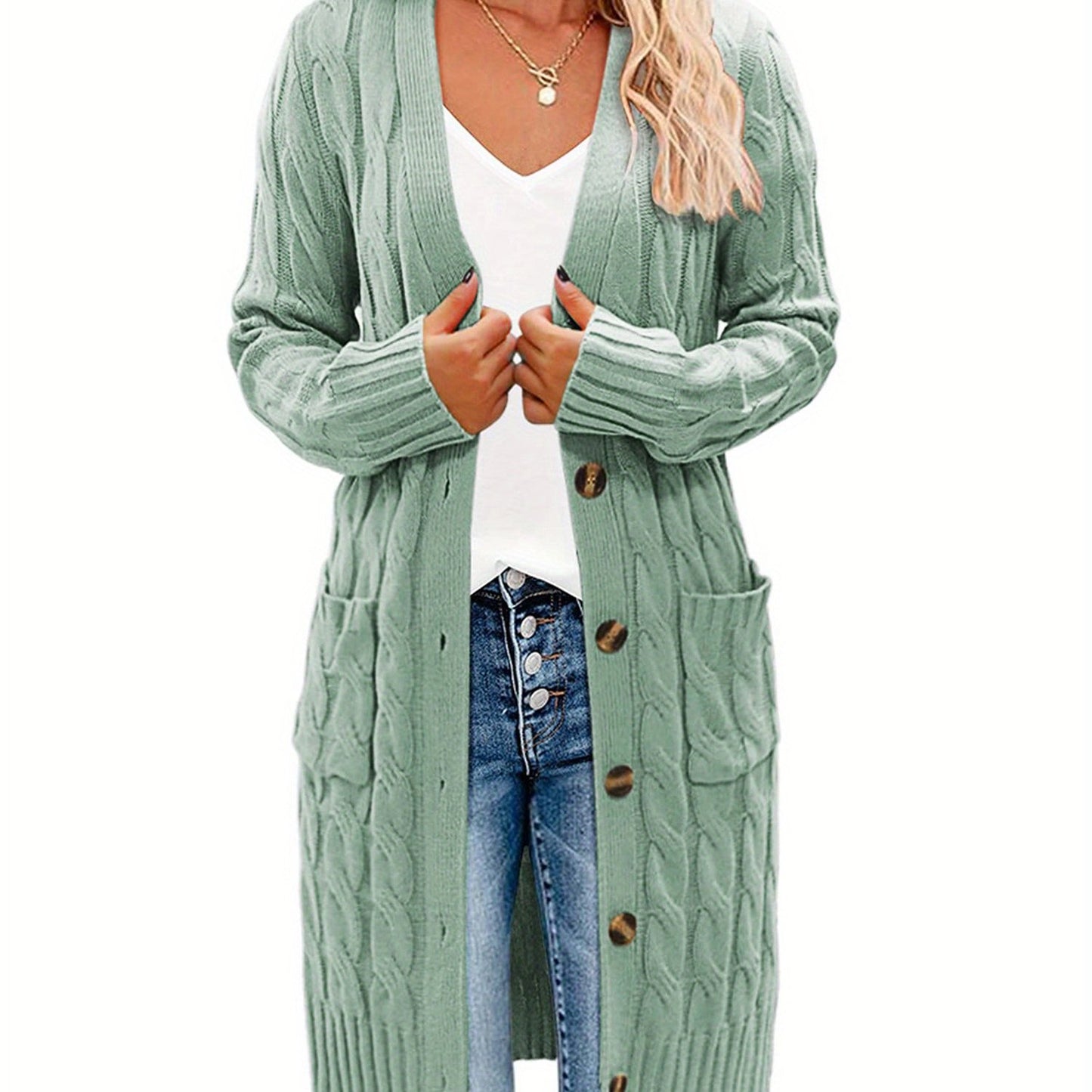 Elegant Knit Long Cardigan with Pockets