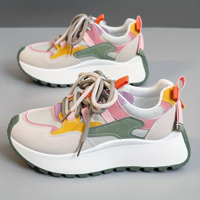 LYKU Women's 2024 Red Chunky Platform Lace-Up Dad Shoes - Low-Top  Sneakers with Thick PVC Sole, Breathable for height & Casual, Autumn Walking Shoes