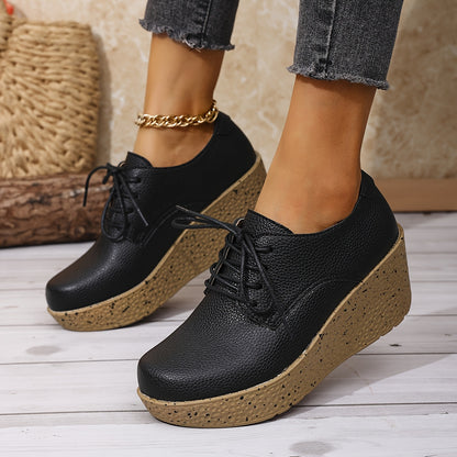 Spring And Autumn Stylish Casual Wedge Shoes with Comfortable Platform, Thick-Soled Lace-Up Sneakers for All Seasons.