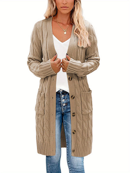 Female Cardigan, Solid Color Long Sleeve Sweater Knitted Coat with Pockets for Spring Fall, S/M/L