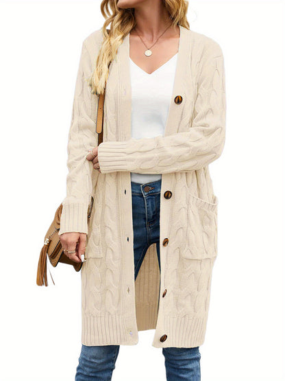 Female Cardigan, Solid Color Long Sleeve Sweater Knitted Coat with Pockets for Spring Fall, S/M/L