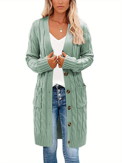 Female Cardigan, Solid Color Long Sleeve Sweater Knitted Coat with Pockets for Spring Fall, S/M/L