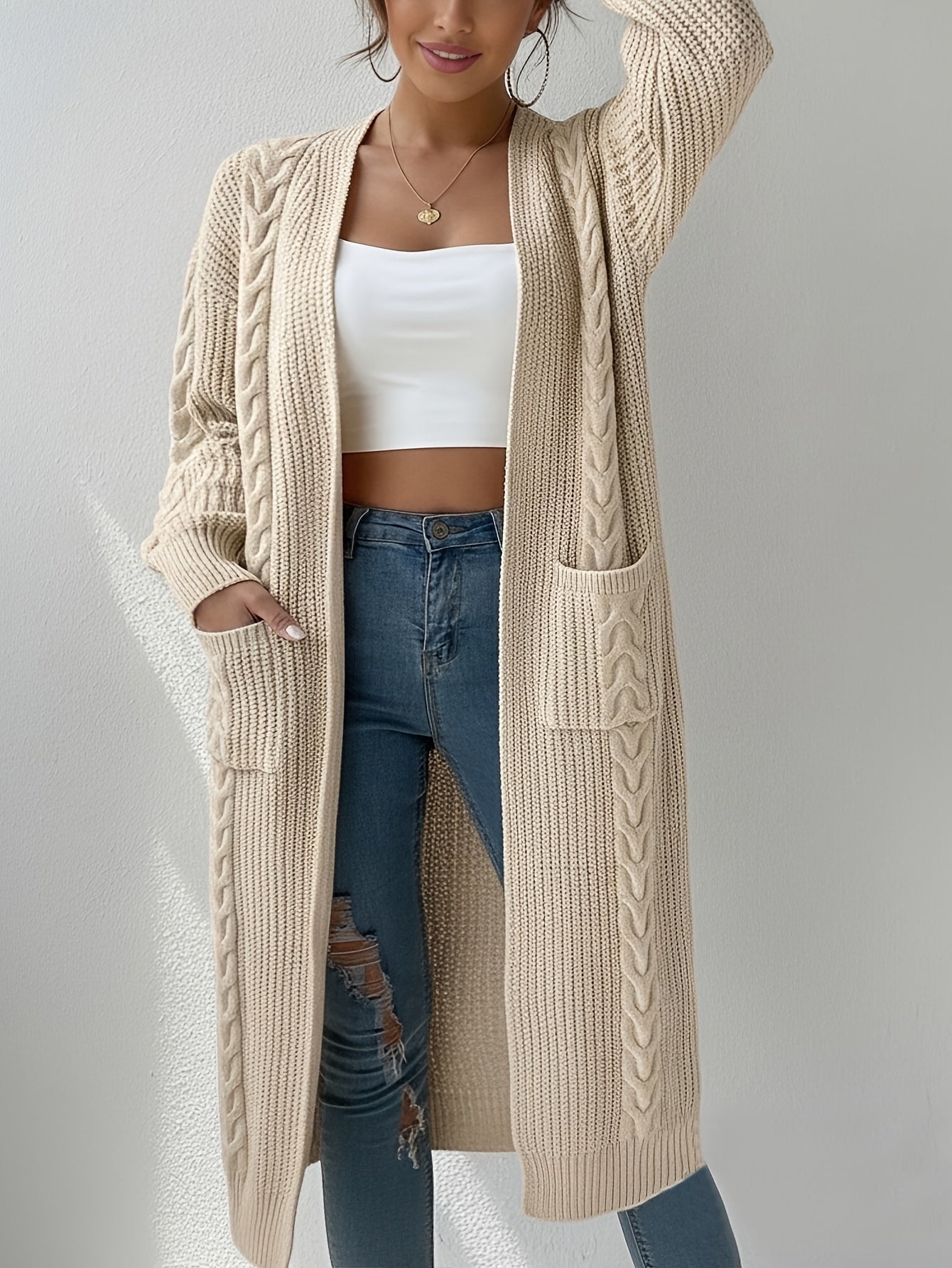 New Women's Long Cardigan with Open Front, Loose Fit, Long Sleeve, Autumn/Winter Sweater