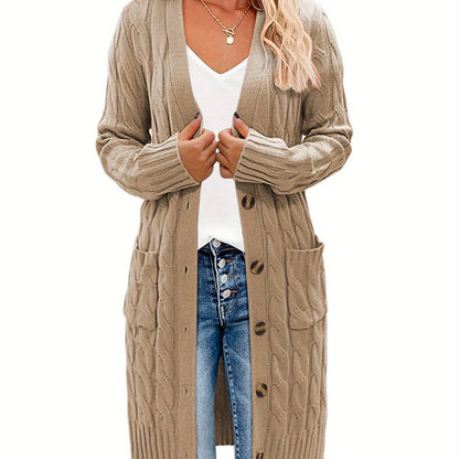 Elegant Knit Long Cardigan with Pockets