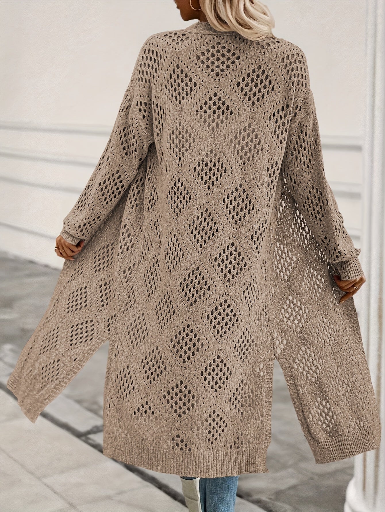 Women's Crochet Lace Off-Shoulder Long Kimono Cardigan for Spring/Summer Beachwear (Bikini Not Included)