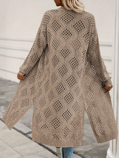 Women's Crochet Lace Off-Shoulder Long Kimono Cardigan for Spring/Summer Beachwear (Bikini Not Included)