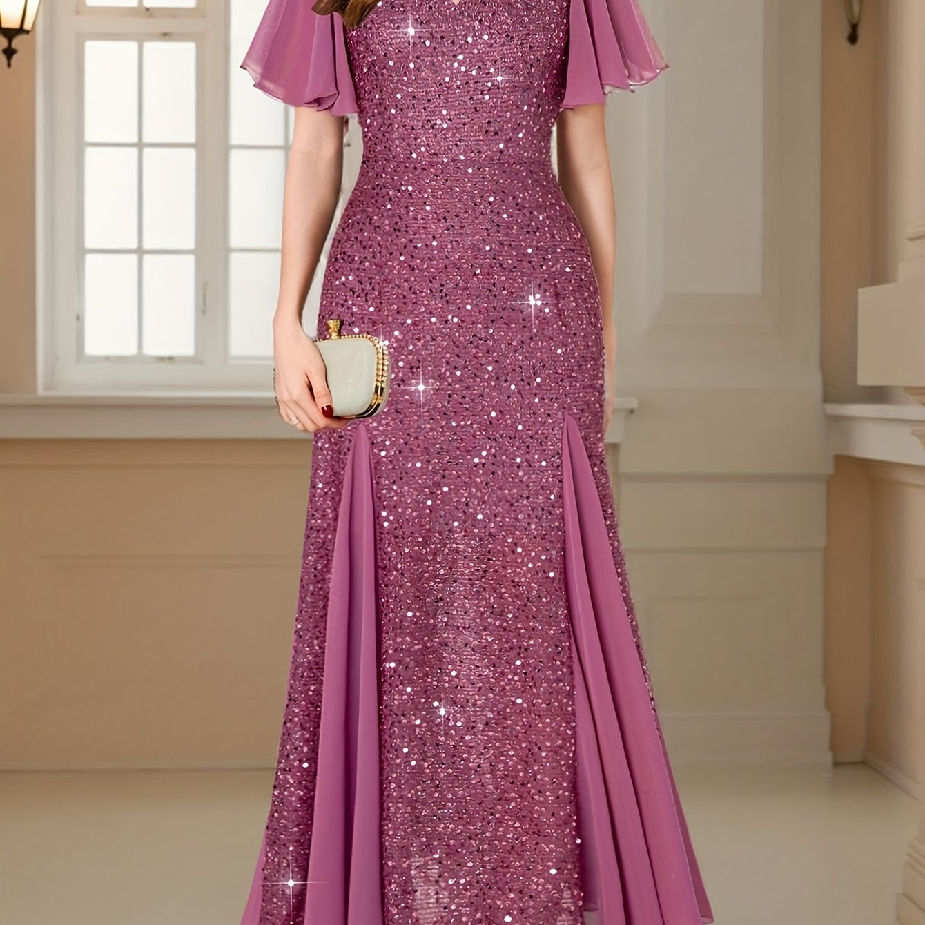 Elegant Sequin Lace Sweetheart Maxi Dress