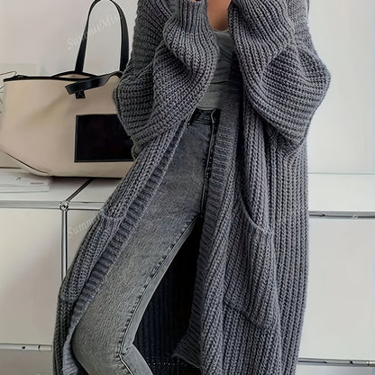 Elegant Plus Size V-Neck Knit Coat