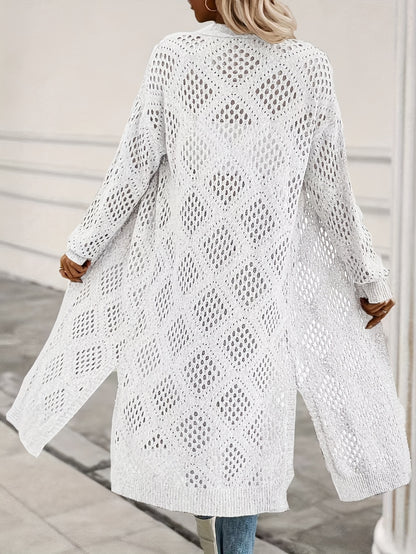 Women's Crochet Lace Off-Shoulder Long Kimono Cardigan for Spring/Summer Beachwear (Bikini Not Included)